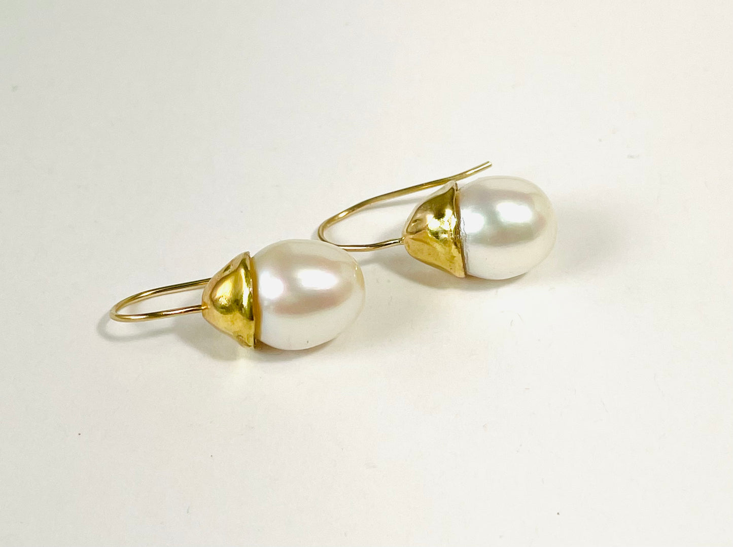 Baroque pearl earrings in handmade 14k gold setting