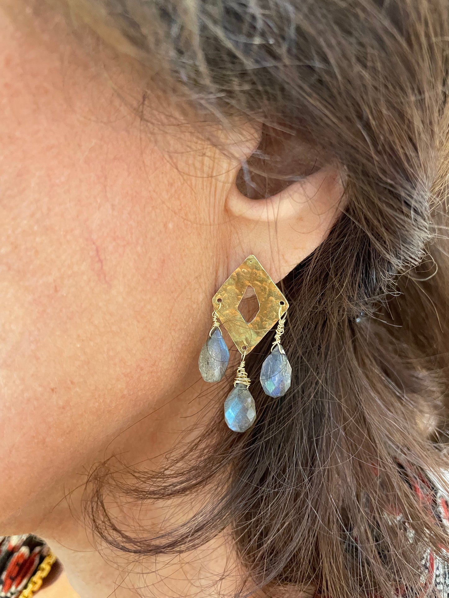 18K bi-metal earrings with faceted labradorite