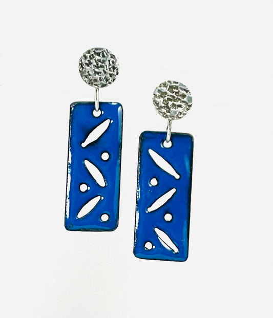 Sterling silver and blue enamel earrings