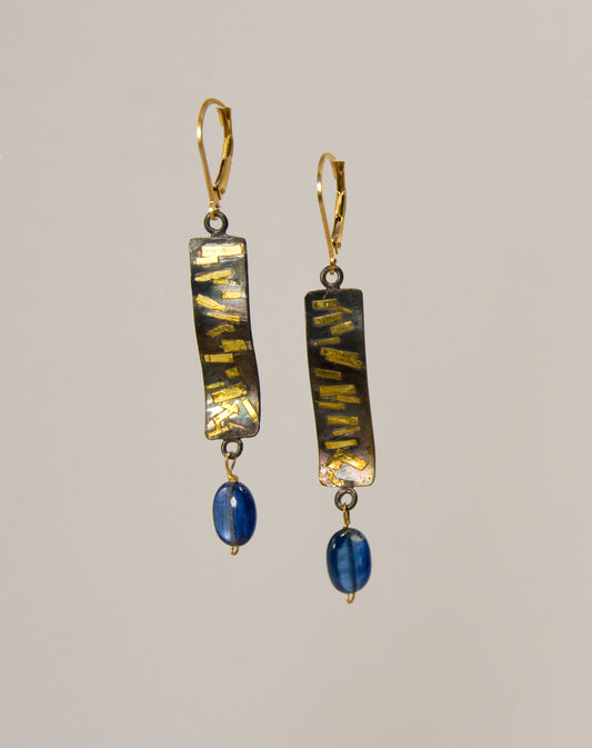Fine silver and 24K gold earrings with kyanite