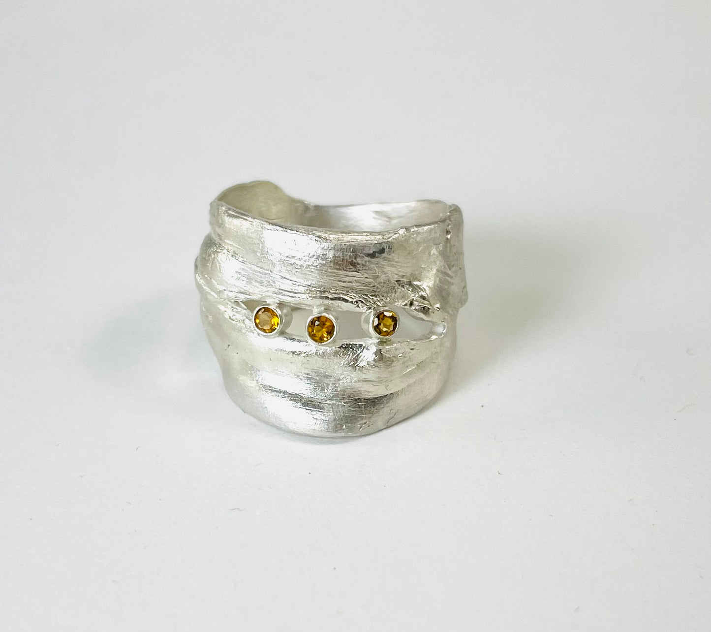 Sterling silver Mitsuro HIkime ring with faceted citrines