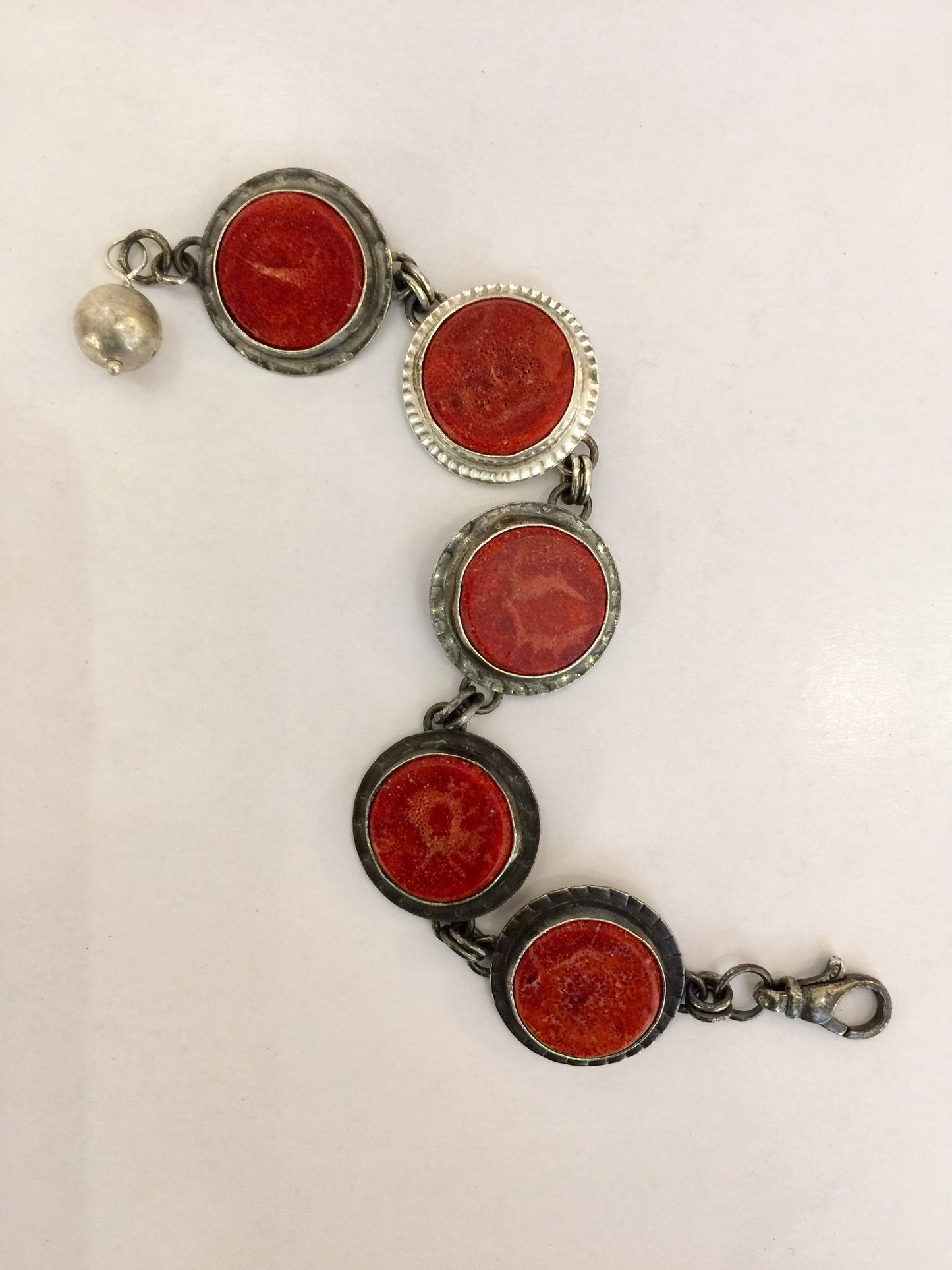 Sterling silver and sponge coral bracelet
