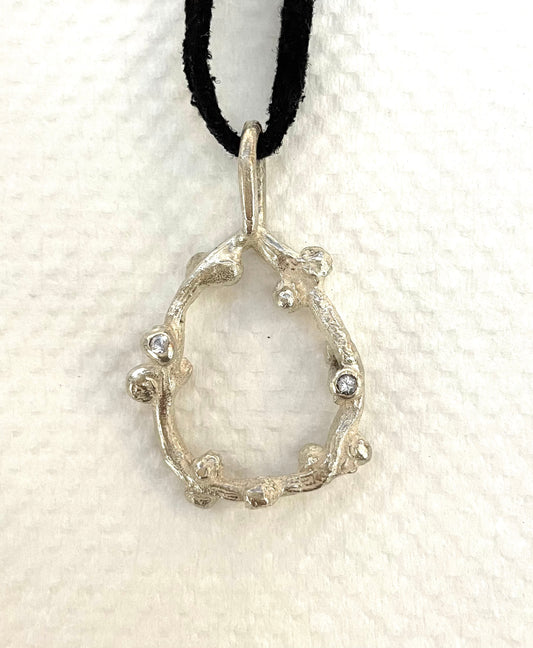 Sterling silver 'vine' pendant with white sapphires