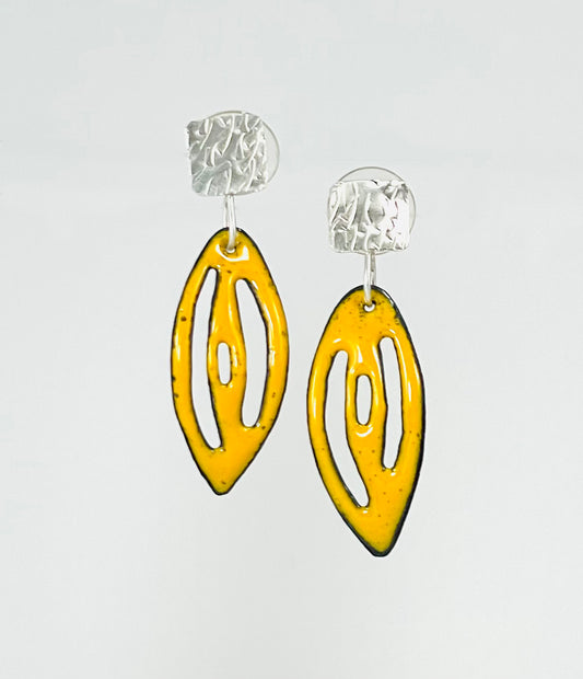 Sterling silver and yellow enamel earrings