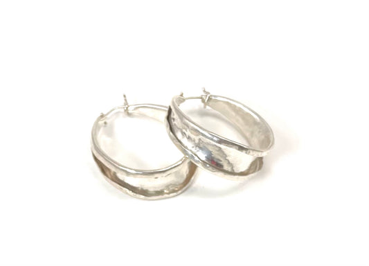 Sterling silver anticlastic hoop earrings