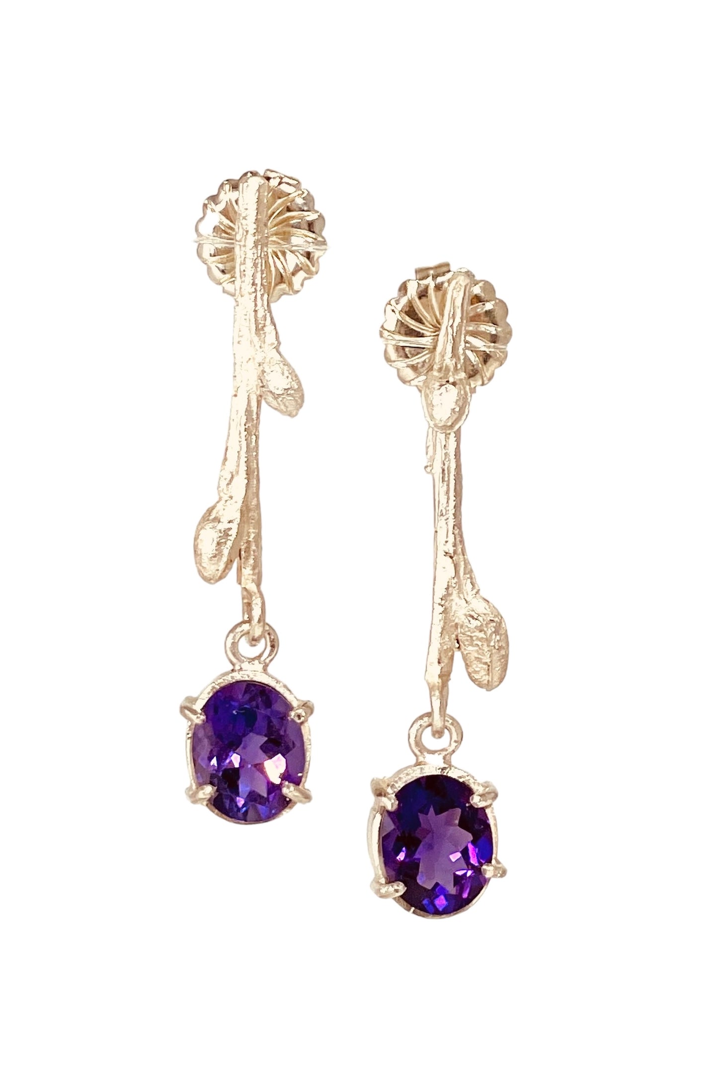 Faceted amethyst drops on sterling silver cast branch