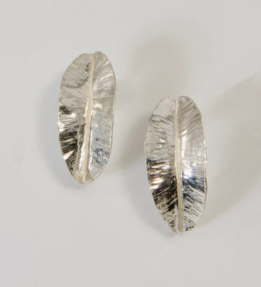 Sterling silver forged leaf earrings.