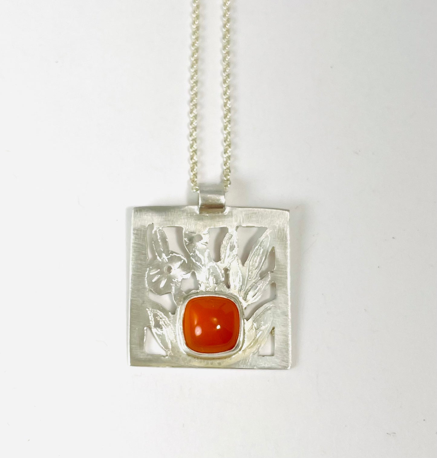 Sterling silver and orange chalcedony 'garden' pendant