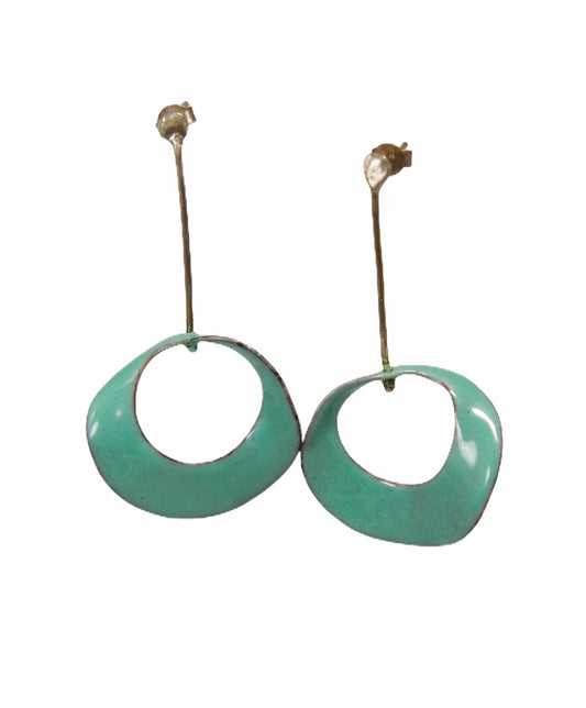 Turquoise enamel and sterling silver mobius earrings