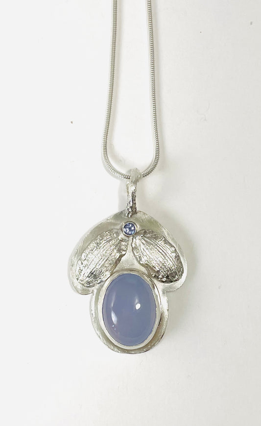 Sterling silver, blue chalcedony and faceted tanzanite necklace