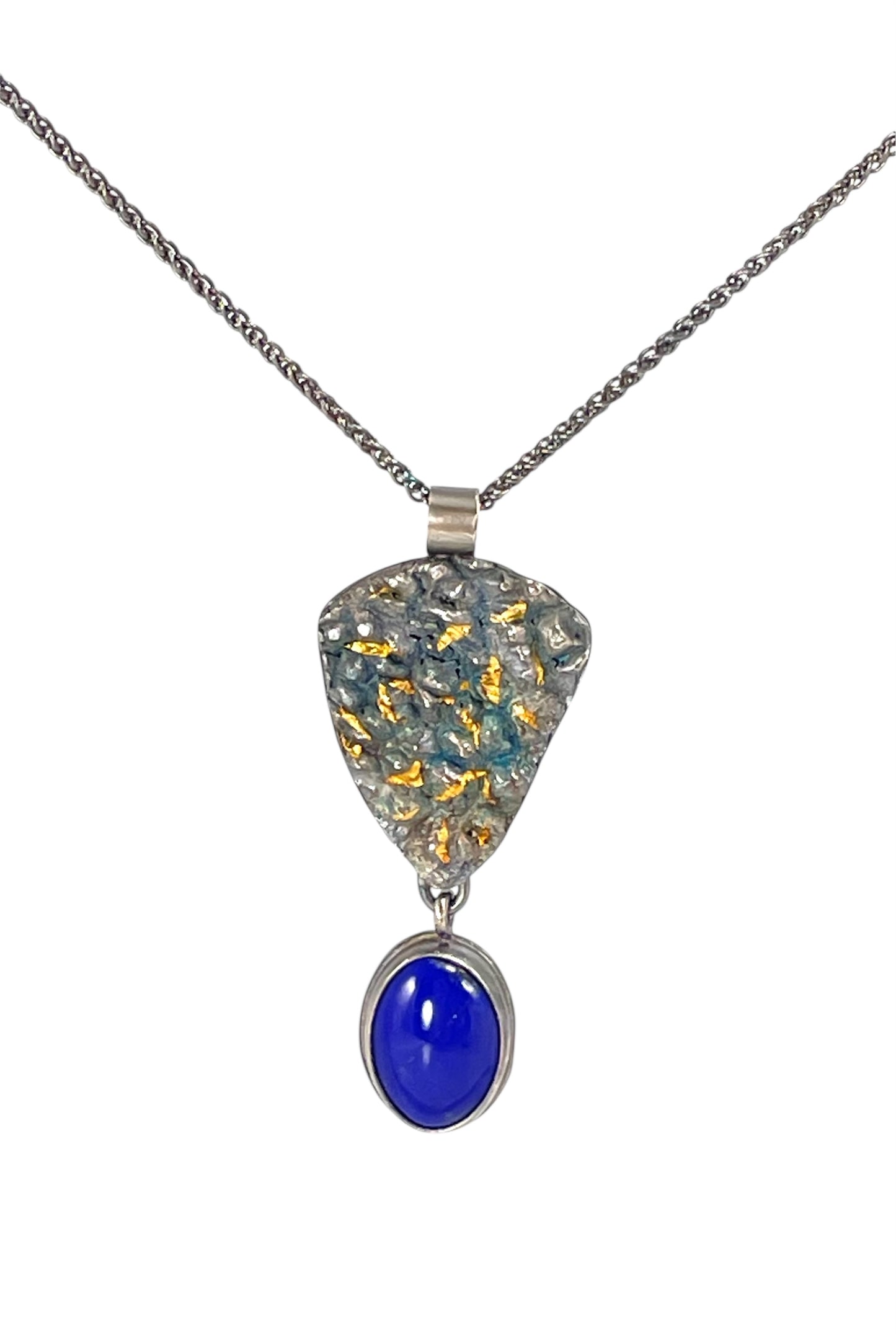 Lapis pendant in oxidized sterling silver