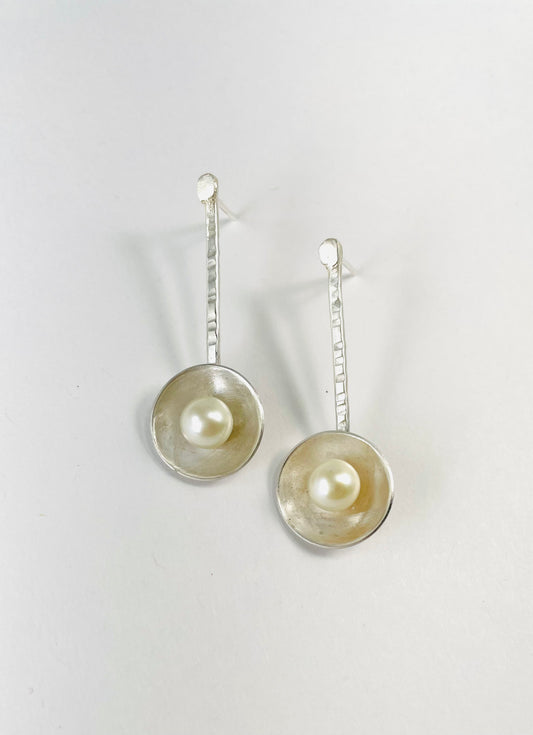 Sterling silver and pearl earrings 'pearl in a bowl'.