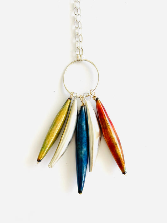 Sterling silver and enamel pods necklace