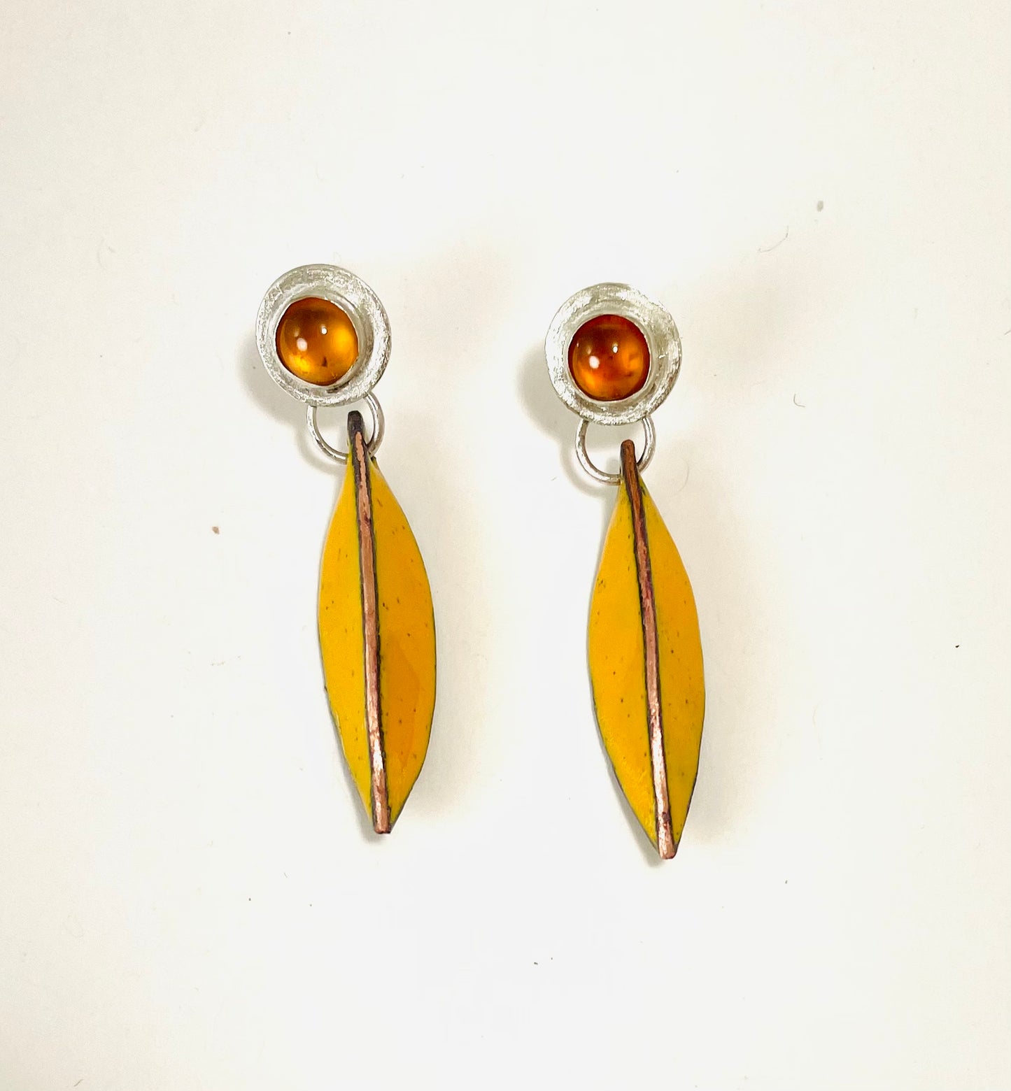 Sterling silver, citrine and yellow enamel leaf earrings
