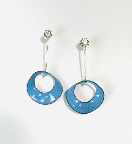 Blue enamel mobius earrings