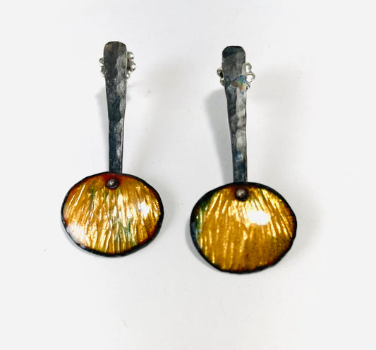 Oxidized sterling silver and gold enamel earrings