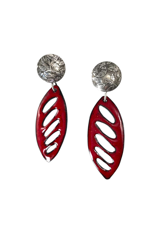 Sterling silver and red enamel earrings