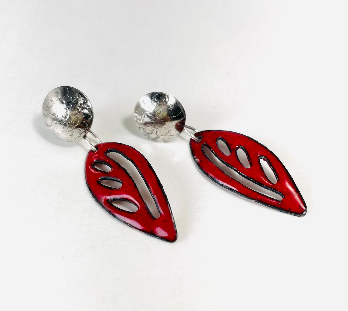 Sterling silver and red enamel earrings