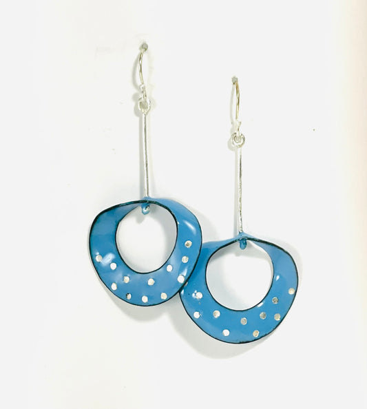 Blue enamel mobius earrings