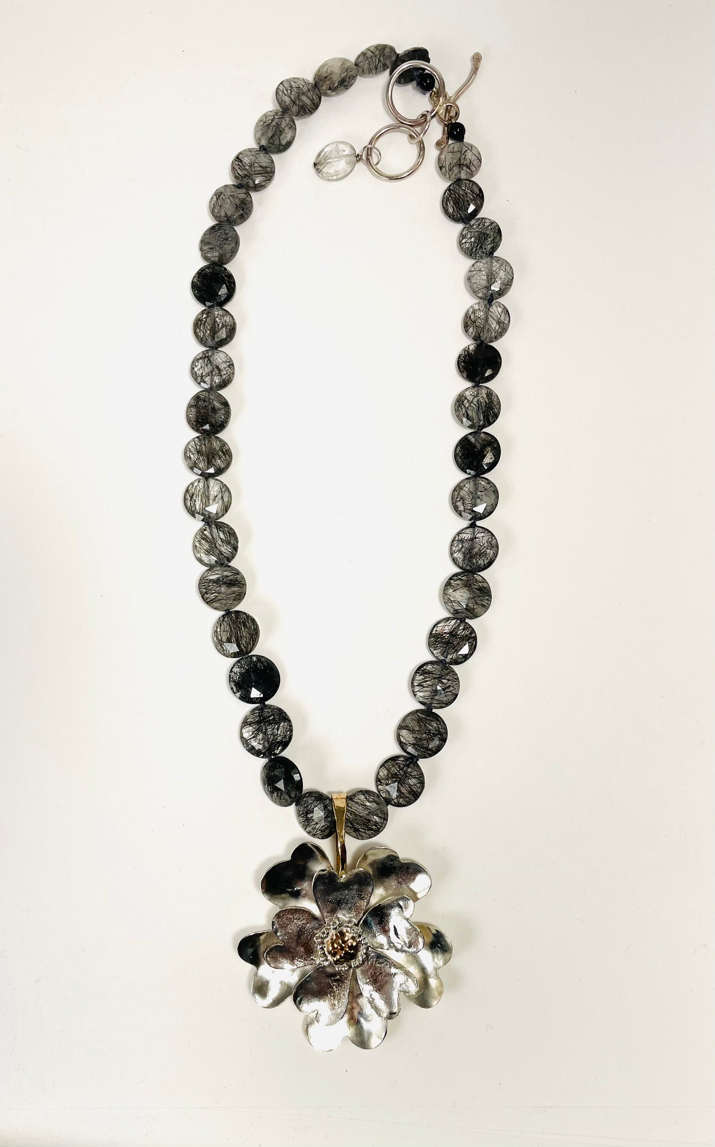 Black tourmalinated quartz necklace