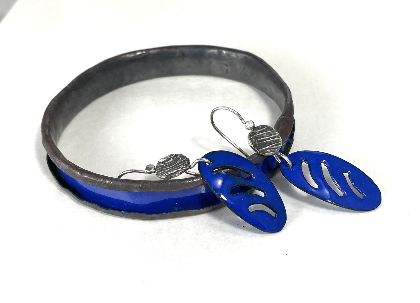 Sterling silver and blue enamel earrings