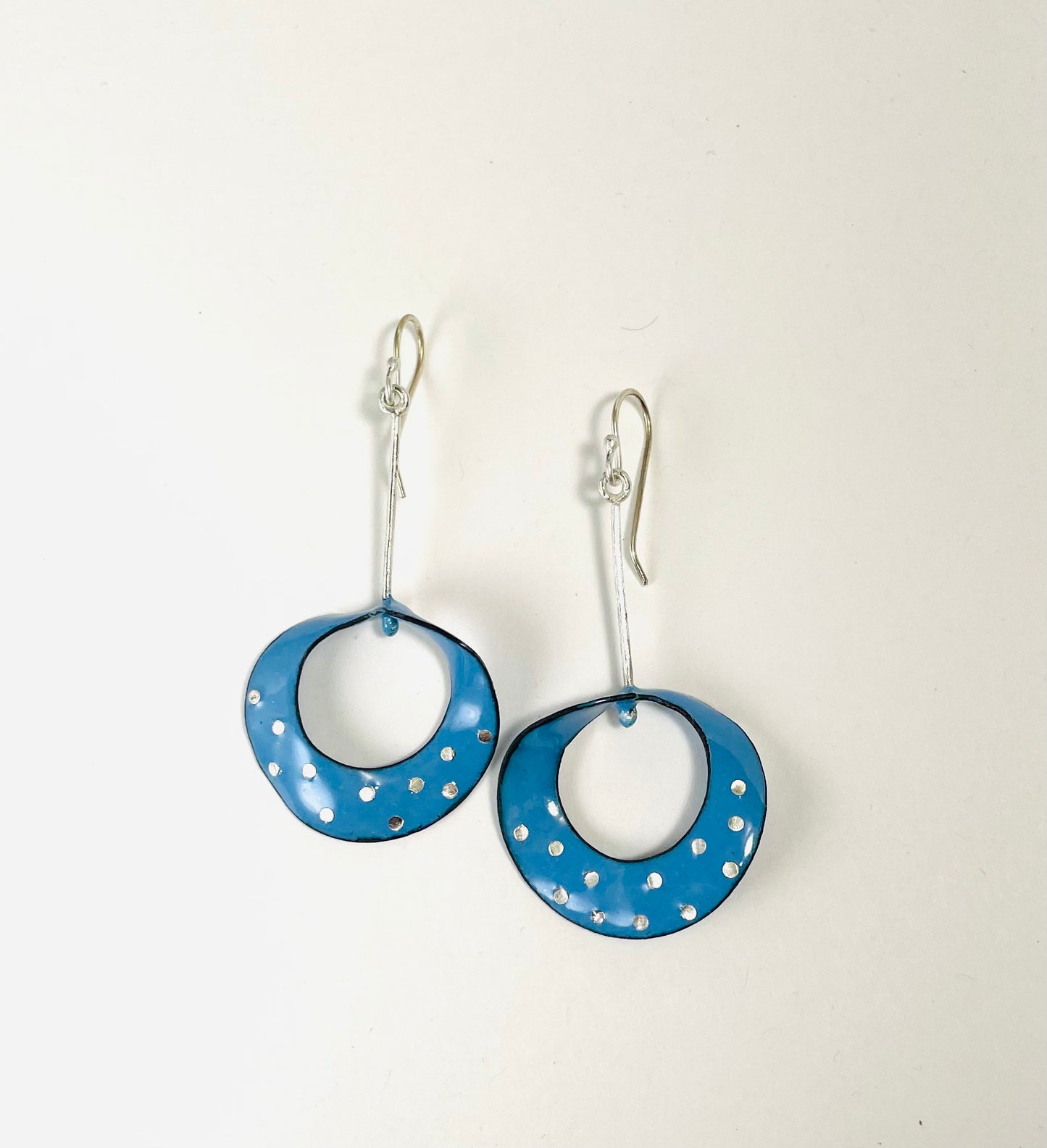 Blue enamel mobius earrings