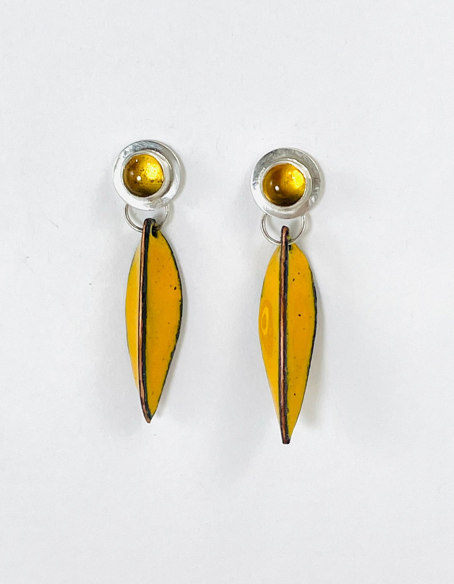 Sterling silver, citrine and yellow enamel leaf earrings