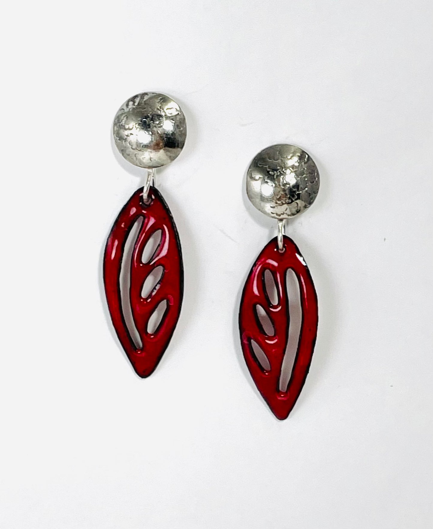 Sterling silver and red enamel earrings