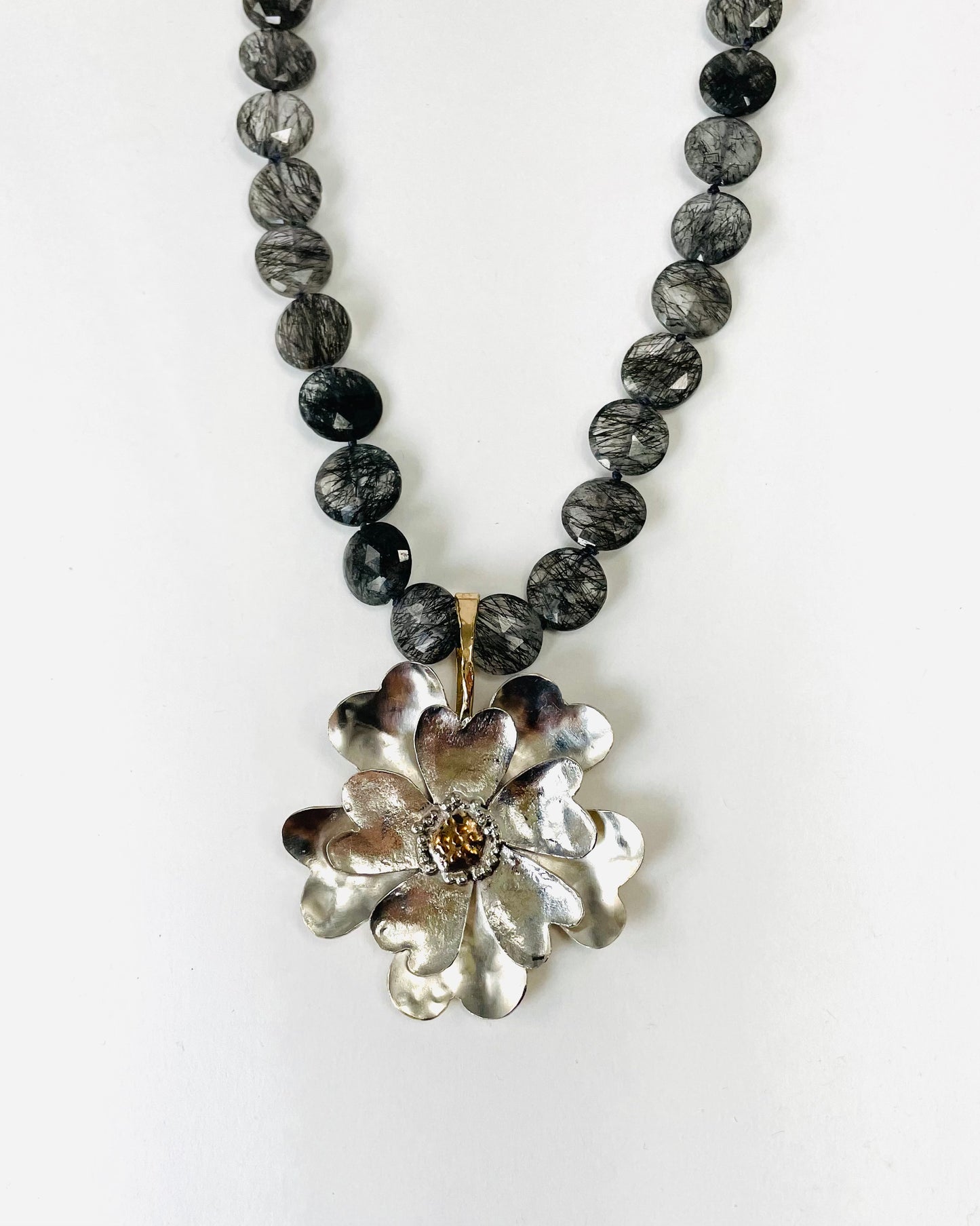 Black tourmalinated quartz necklace