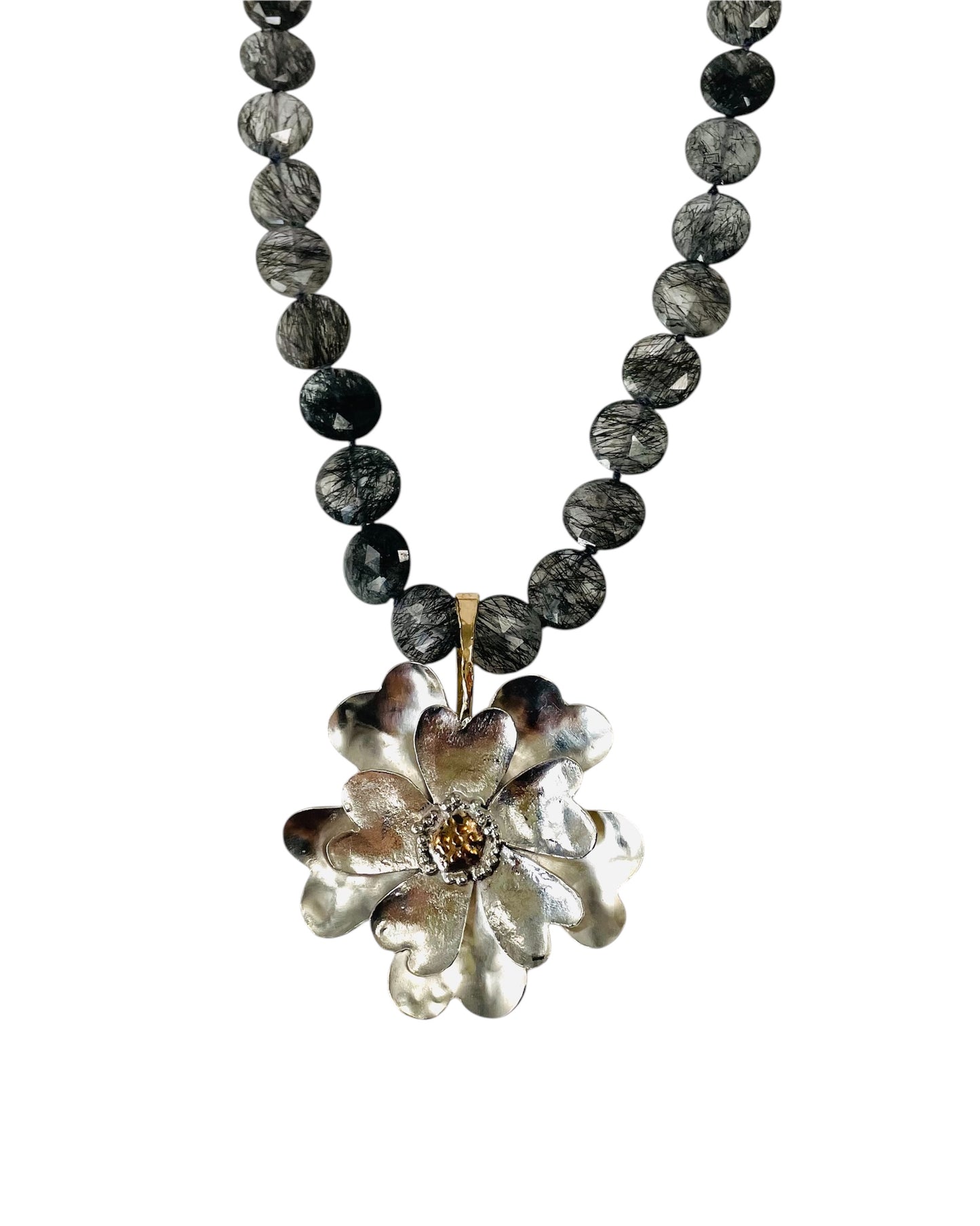 Black tourmalinated quartz necklace